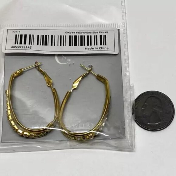 CS Fashion Earrings U Shape Multi Layer Hoop Design Golden Yellow with Gemstones - Picture 2 of 11